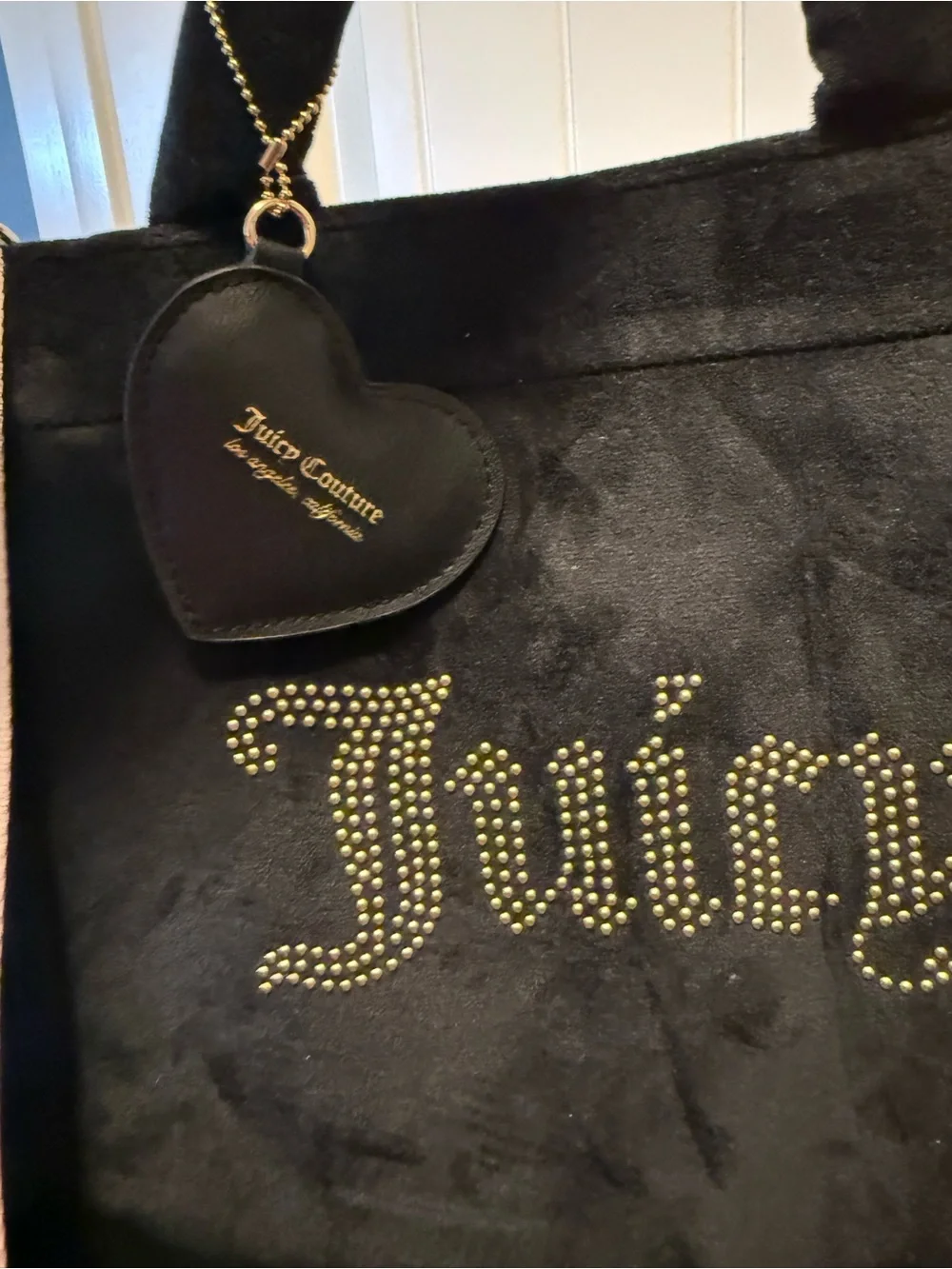 Juicy Couture Black Velvet Tote with Pink Accent Strap